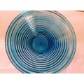 Aqua Blue Ribbed Glass Bowl