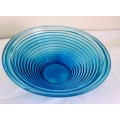 Aqua Blue Ribbed Glass Bowl