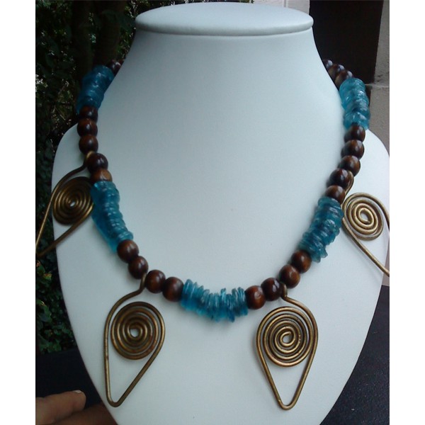 Copper Necklace 4 Cones Sky Blue