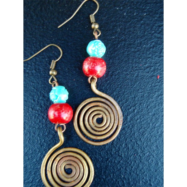 Copper Earrings Swirl B and R