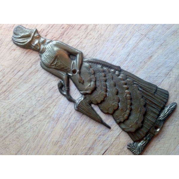 Brass Plaque Lady with Umbrella