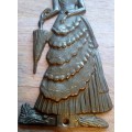 Brass Plaque Lady with Umbrella