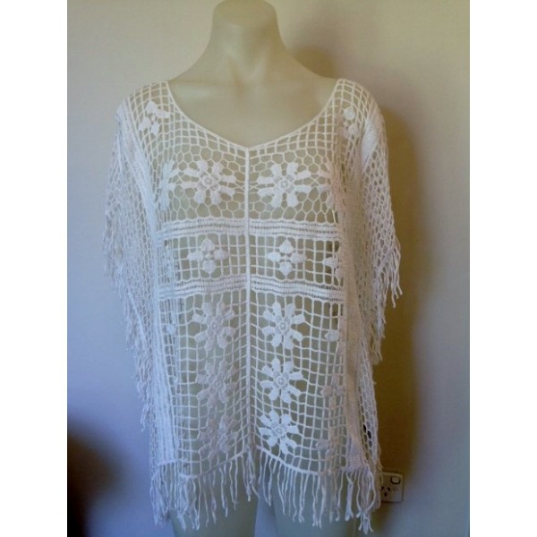 F4 White Cotton Poncho (one size fits most)