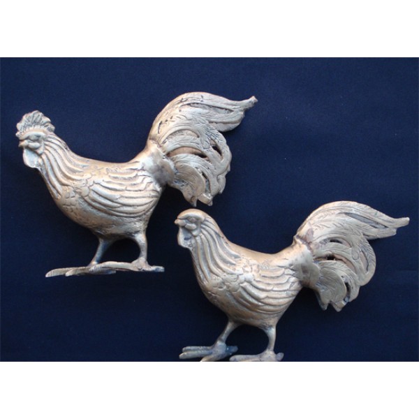 Brass Hen and Rooster Set