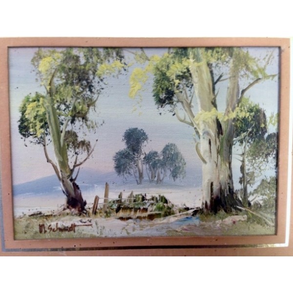 M. SCHMIDT Oil Painting - Gum Trees