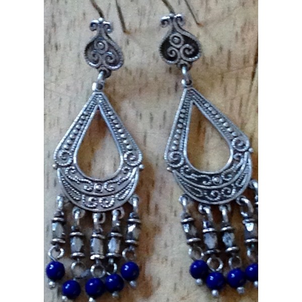 Silver Earrings - Blue Pillars