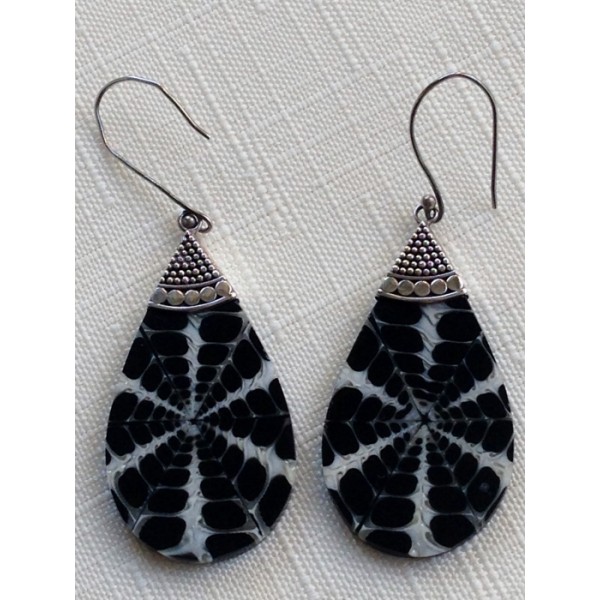 Silver Earrings - Black Spider