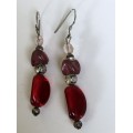 Silver Earrings - Red Beat