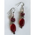 Silver Earrings - Red Beat