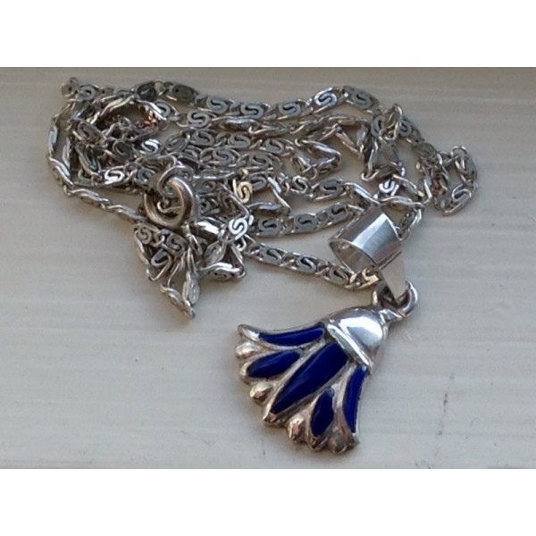 Silver Pendant - Lotus Blue Flower