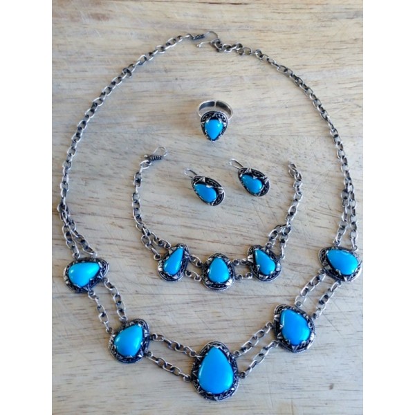 Silver Necklace - Turquoise Set of 4