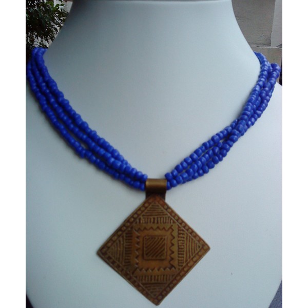 Copper Necklace Diamond Shape on Blue